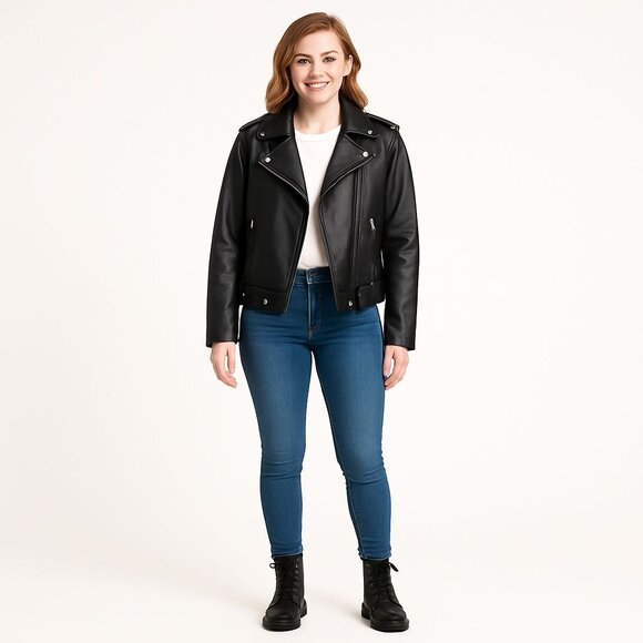 Wild Fable Faux Leather Moto Jacket Black NWT Belted Biker Medium Streetwear - Picture 5 of 10